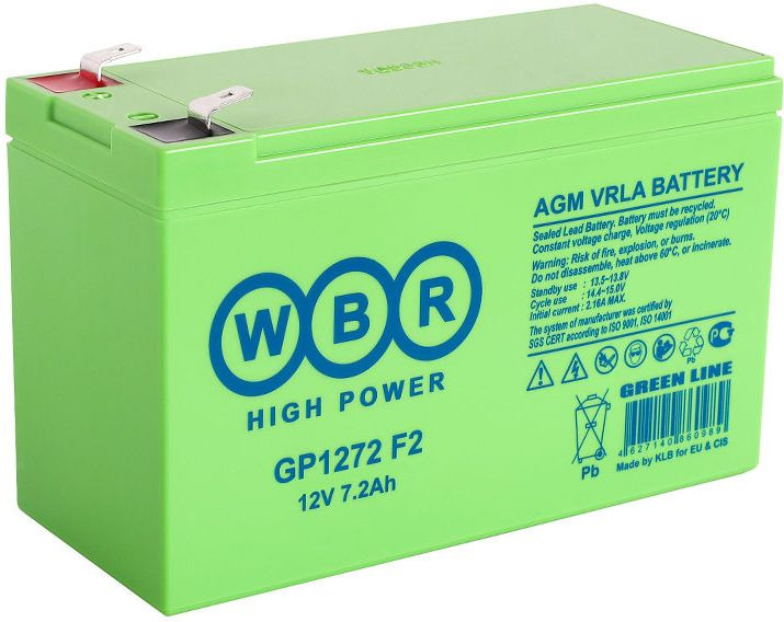 WBR 12V 7.2Ah GP1272 F2 (28W) (клемма 7мм.) (зеленый)