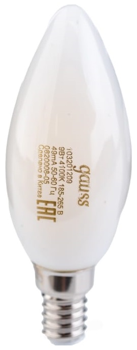 Gauss Filament Свеча 9W 610lm 4100К Е14 milky