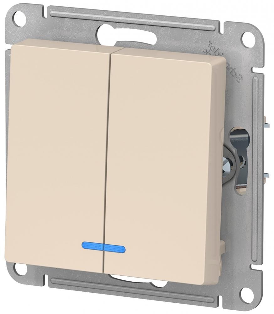 Выключатель Schneider Electric 2-кл. СП AtlasDesign с подсветкой ATN000253 (бежевый)