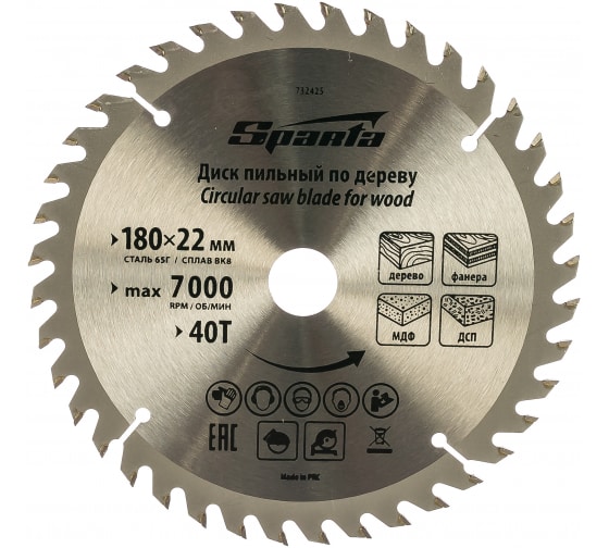 Диск Sparta 180x22мм. 40 зубьев 732425