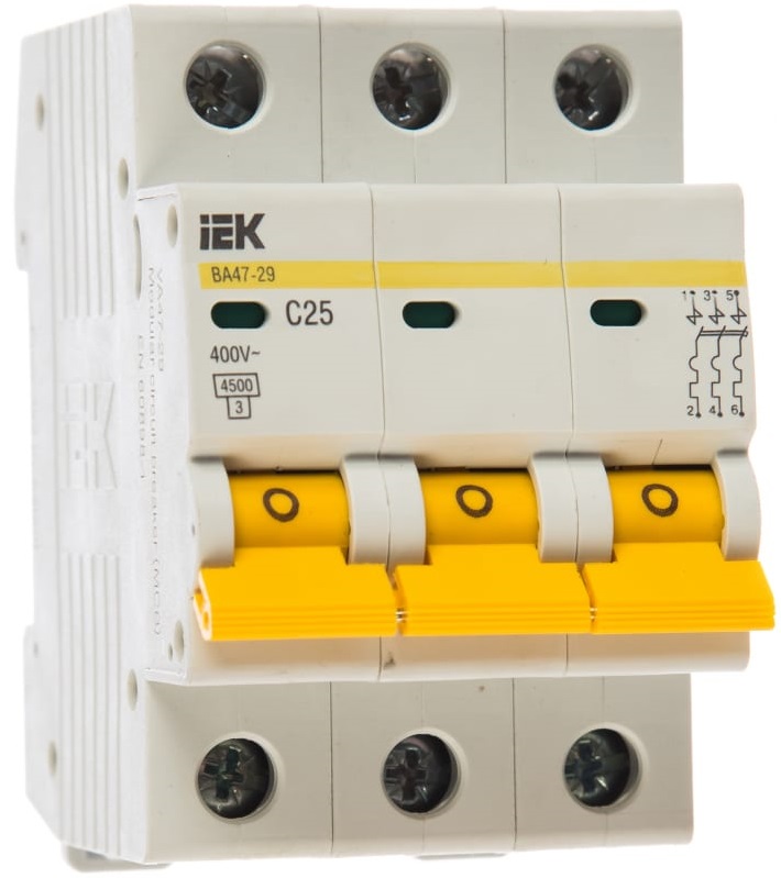 IEK ВА47-29 MVA20-3-025-C 25A тип C 4.5kA 3П 400В 3мод (белый)