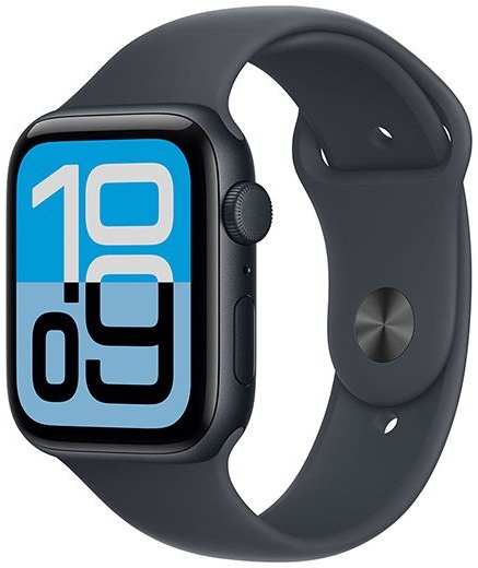 Apple Watch SE (2025) 44mm Aluminum Midnight Sport Band S/M (черный)