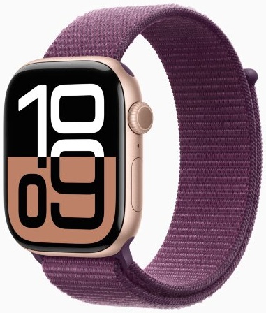 Apple Watch Series 10 46mm Aluminum Case with Plum Sport Loop (розовое золото)