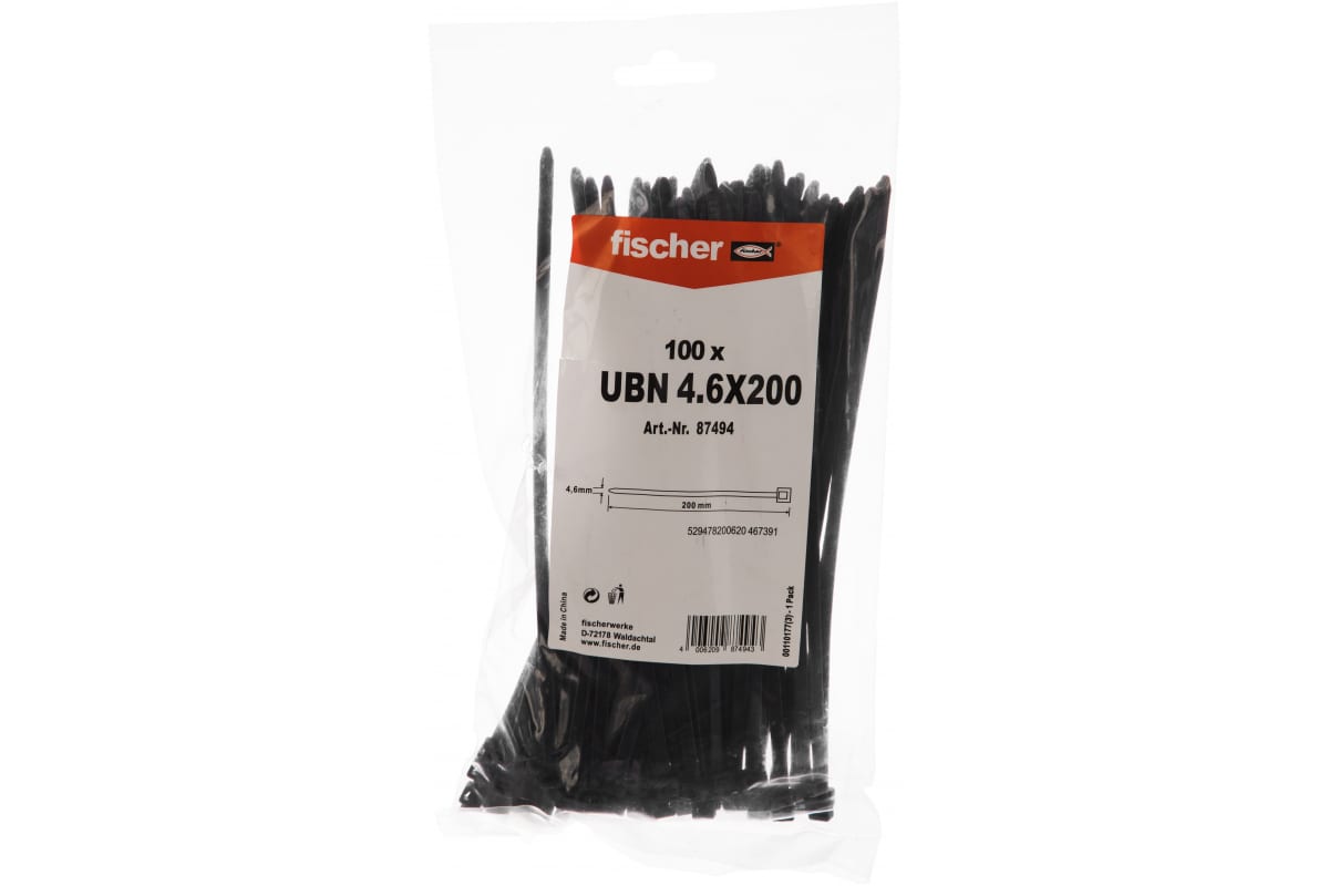 Хомут нейлоновый Fischer 87494 (черный)