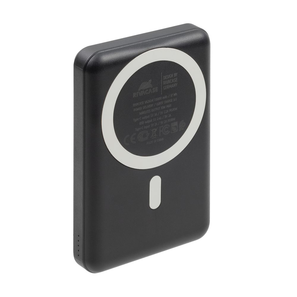 Внешний аккумулятор RIVACASE VA2604 RU Magsafe Qi WIRELESS 15W + QC/PD20W 10000 б/п с подставкой (черный)