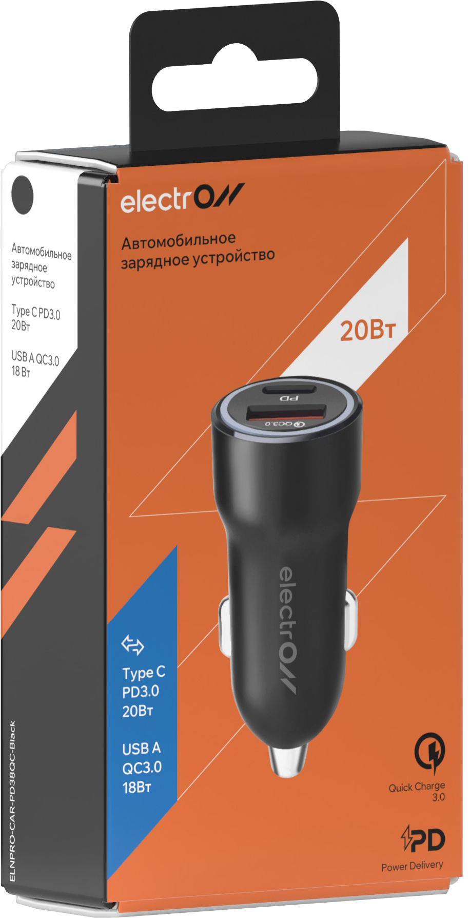 Electron USBA QC3.0+TypeC PD 38Вт (черный)