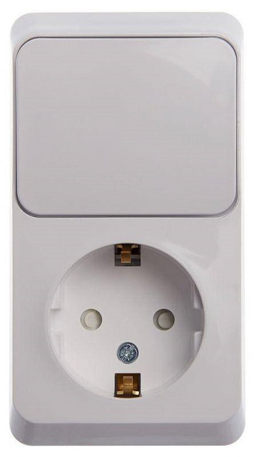 Блок Schneider Electric ОП Этюд 1-м розетка с заземл. защ. шторки + 1-кл. выкл. BPA16-201B (белый)