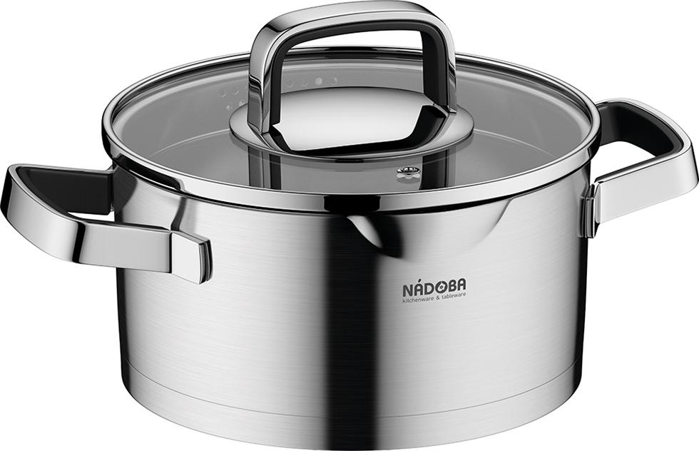 Кастрюля NADOBA со стеклянной крышкой,18 см/2,3 л DONA (стальной)