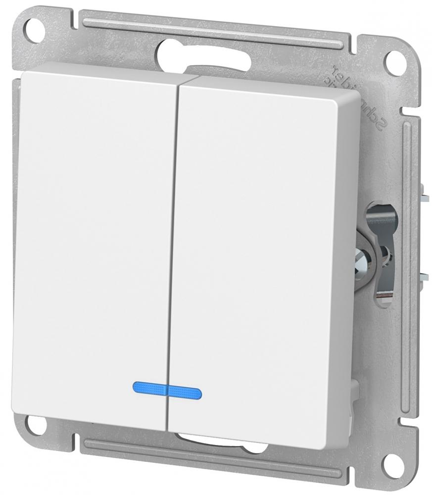 Выключатель Schneider Electric 2-кл. СП AtlasDesign с подсветкой ATN000153 (белый)