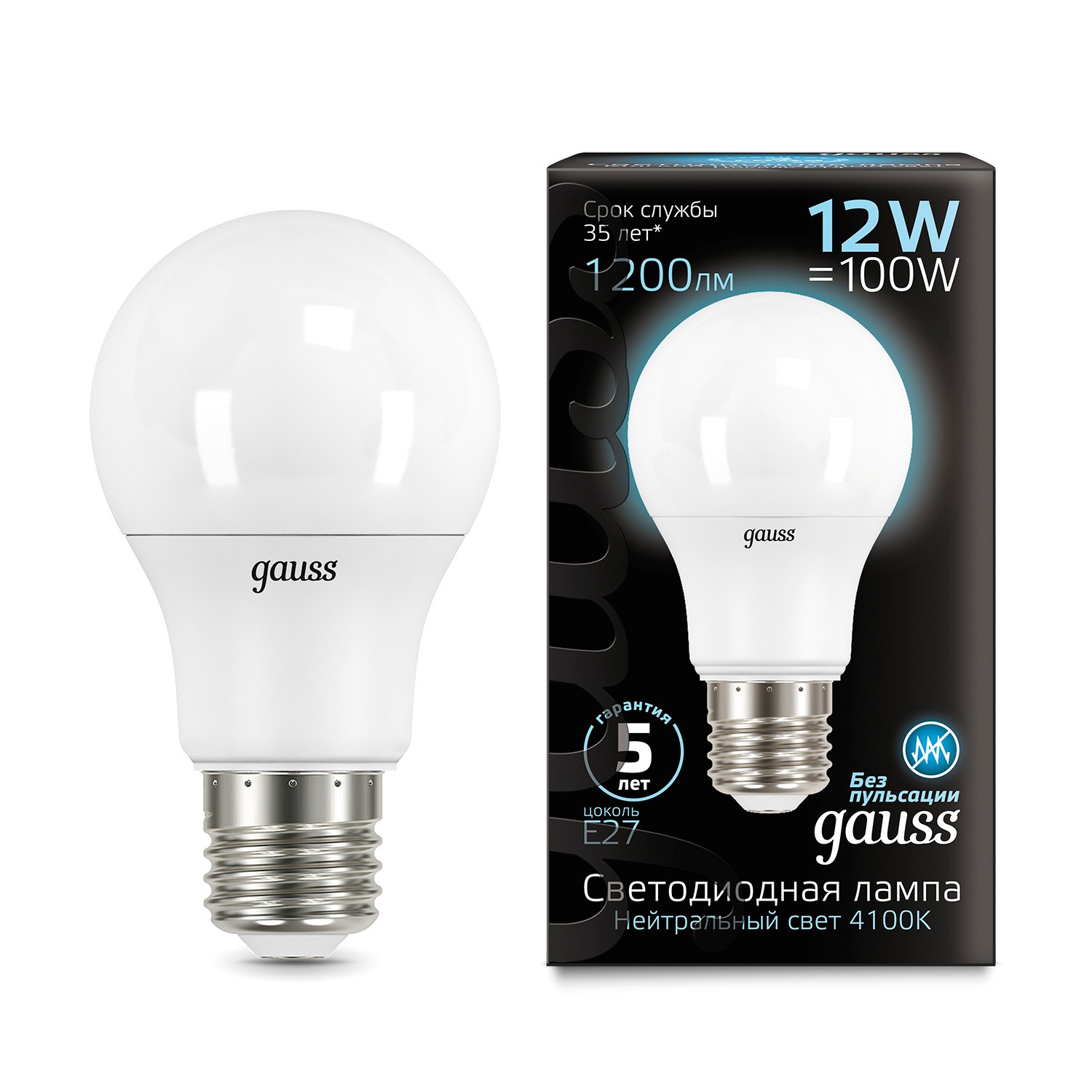 Светодиодная лампа Gauss A60 12W 1200lm 4100K E27 (10шт.)