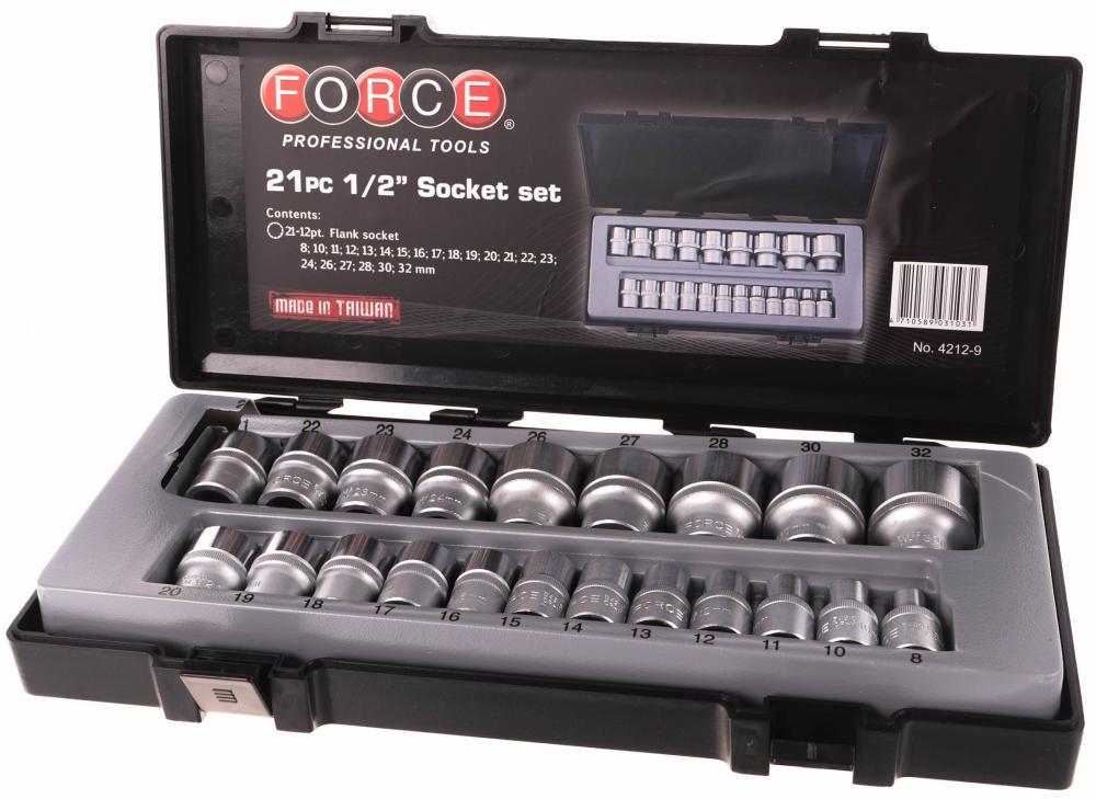 Набор головок FORCE 4212-9 (серебристый)