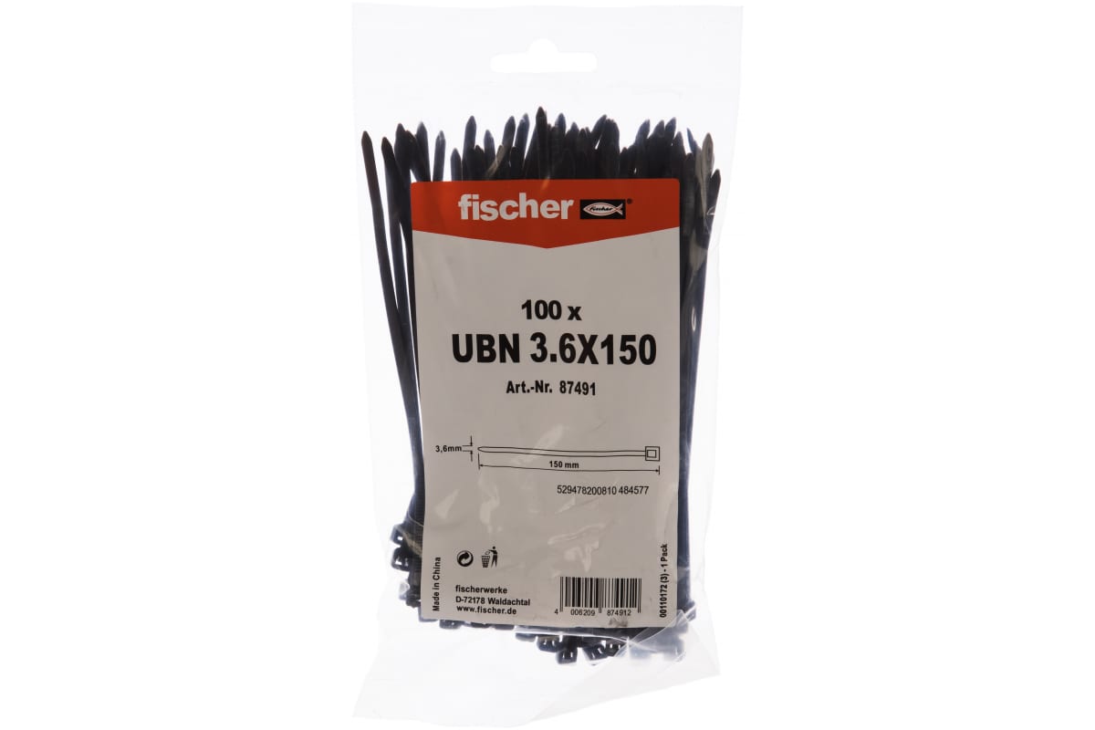 Хомут нейлоновый Fischer 87491 (черный)