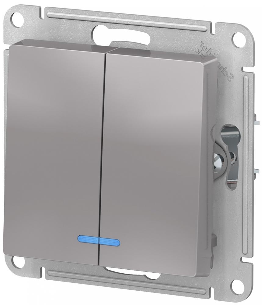 Выключатель Schneider Electric 2-кл. СП AtlasDesign с подсветкой ATN000353 (серый)