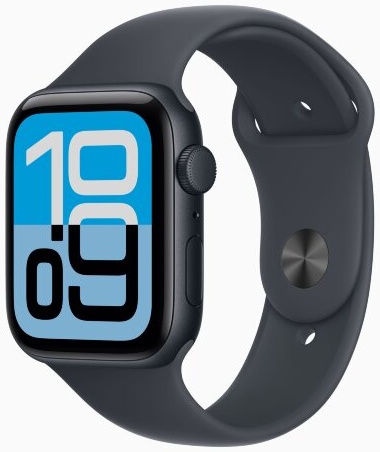 Apple Watch SE (2025) 44mm Aluminum Midnight Sport Band M/L (черный)